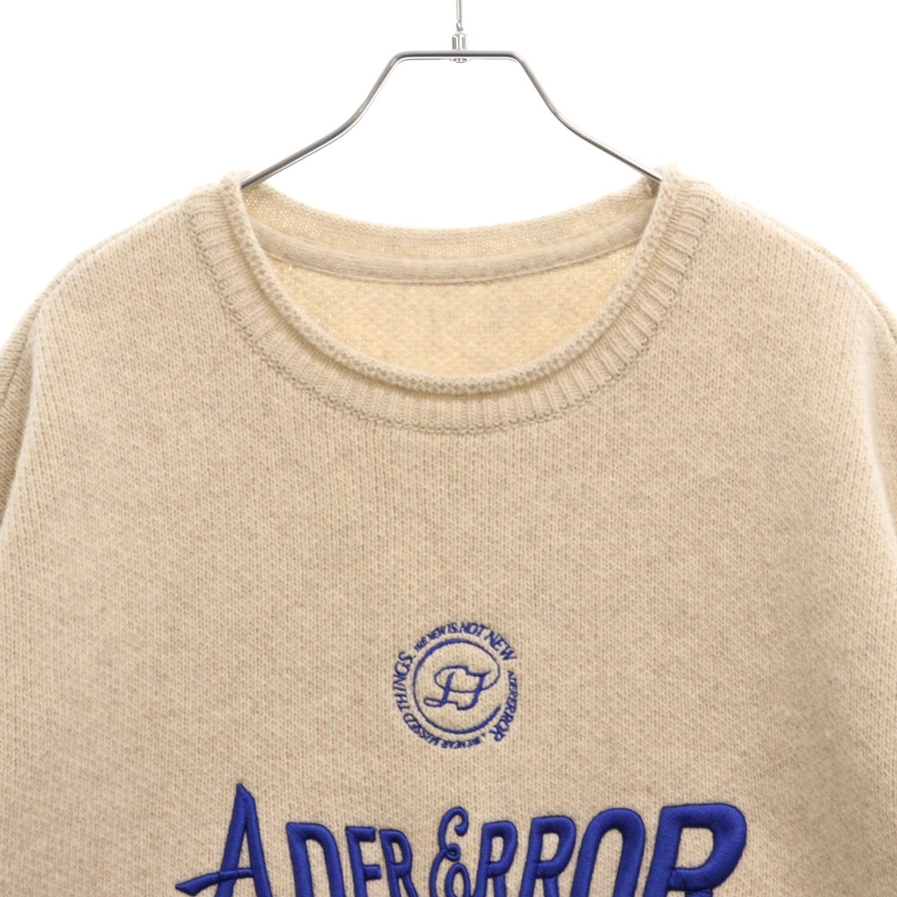 ADER ERROR(アーダーエラー) 22AW Logo Knit ロゴ刺繍 オーバーサイズ クルーネック ニット スウェット ベージュ BLAFWLK15IV2