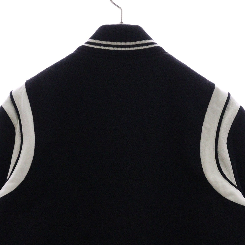 SAINT LAURENT PARIS(サンローランパリ) TEDDY JACKET テディジャケット レザートリムウールスタジアムジャンパー ブラック 354718 Y180W