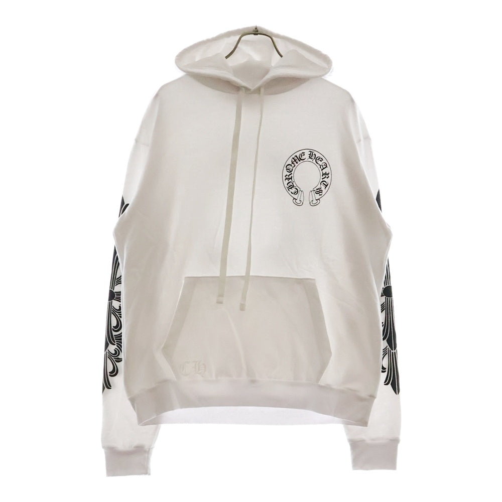 CHROME HEARTS(クロムハーツ) SWTSHRT PLVR バックホースシュー袖フローラルクロスプルオーバーパーカー ホワイト