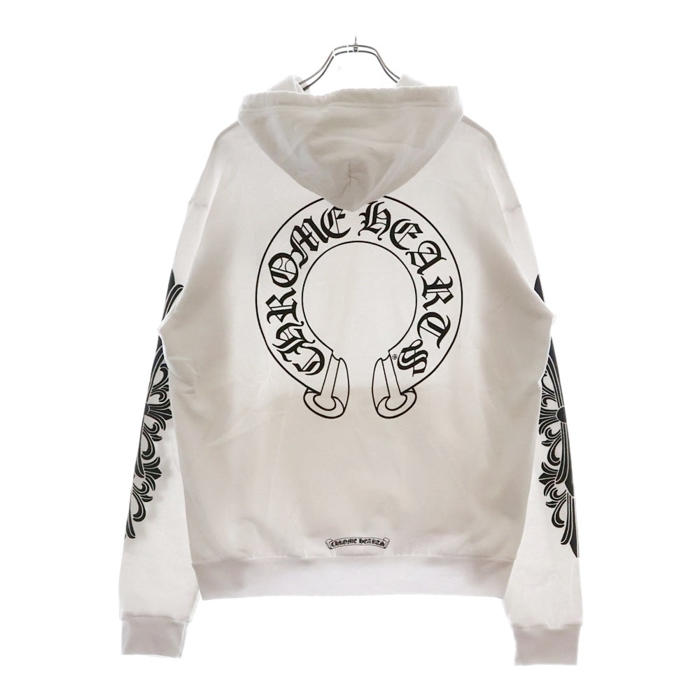 CHROME HEARTS(クロムハーツ) SWTSHRT PLVR バックホースシュー袖フローラルクロスプルオーバーパーカー ホワイト