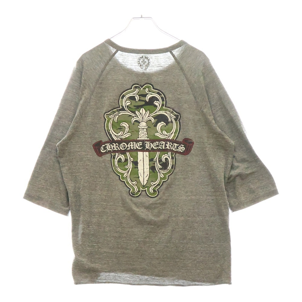 CHROME HEARTS(クロムハーツ) ヴァインダガー バックプリント ヘンリーネックカットソー 5分袖Tシャツ グレー