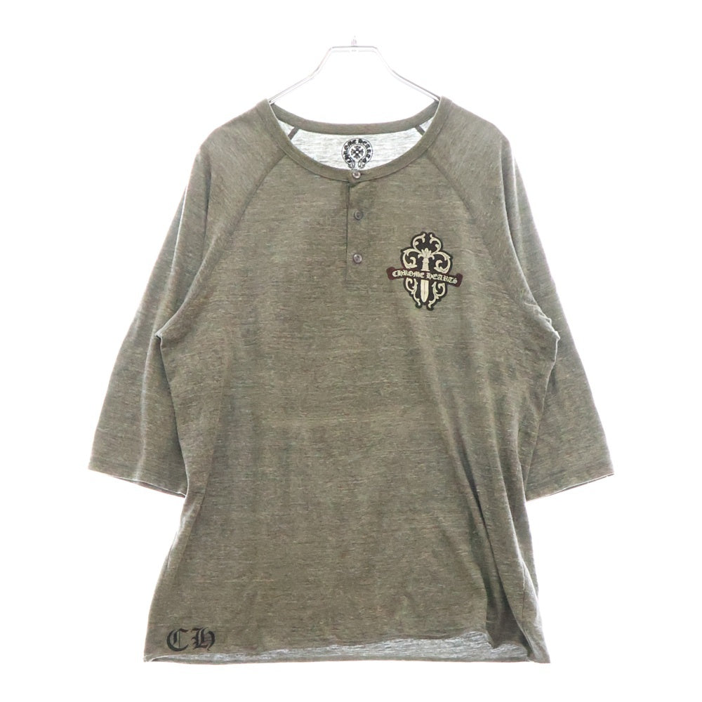 CHROME HEARTS(クロムハーツ) ヴァインダガー バックプリント ヘンリーネックカットソー 5分袖Tシャツ グレー