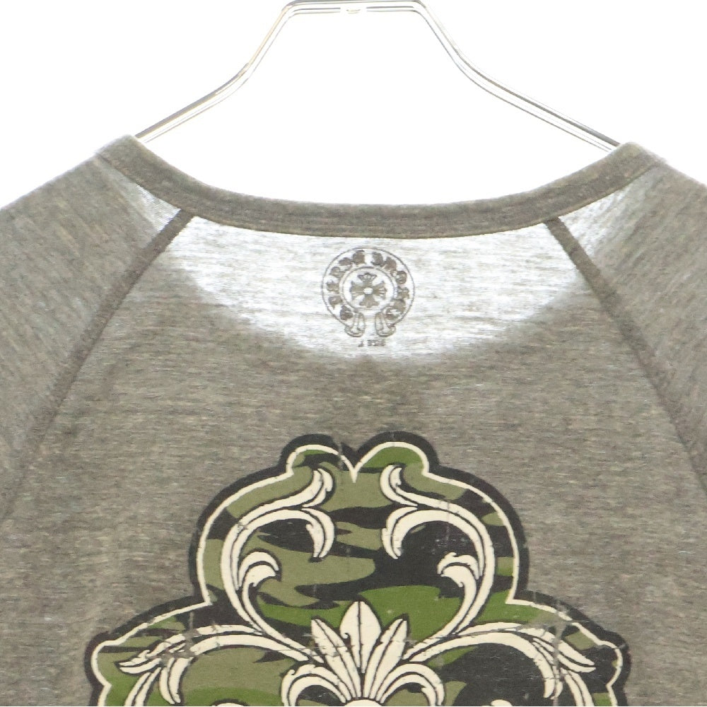 CHROME HEARTS(クロムハーツ) ヴァインダガー バックプリント ヘンリーネックカットソー 5分袖Tシャツ グレー