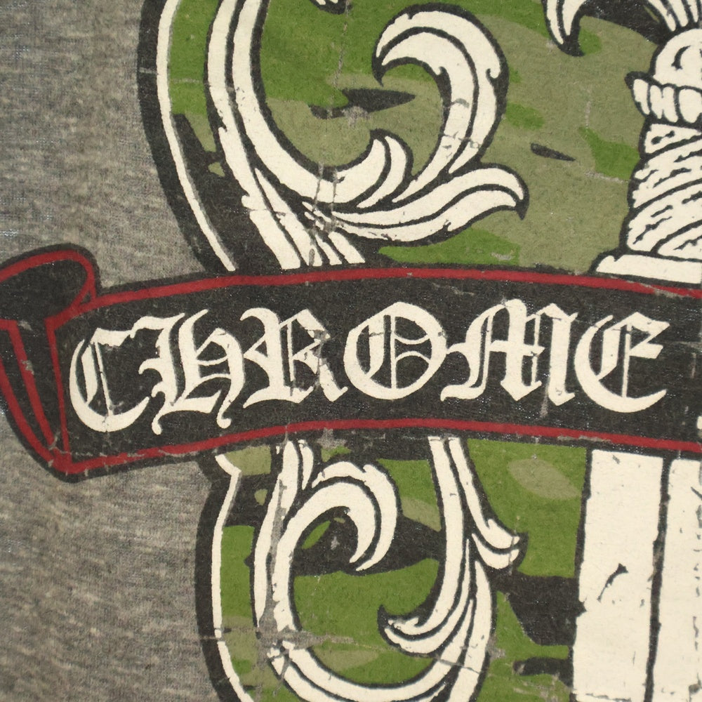 CHROME HEARTS(クロムハーツ) ヴァインダガー バックプリント ヘンリーネックカットソー 5分袖Tシャツ グレー