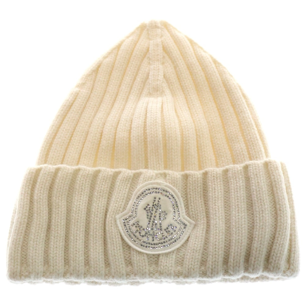 MONCLER(モンクレール) ラインストーン ロゴワッペン付 ニットキャップ ホワイト H20933B00048 M1131