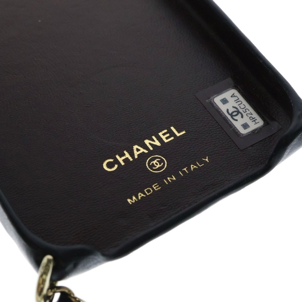 CHANEL(シャネル) ココマーク金具付 iPhone14 Pro チェーンショルダースマホケース ブラック
