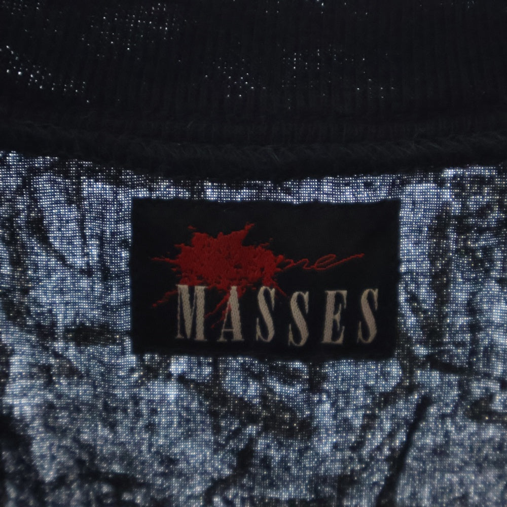 MASSES(マシス) MASSES BRUSH CREW 有刺鉄線 総柄 カットソー ブラック/ホワイト
