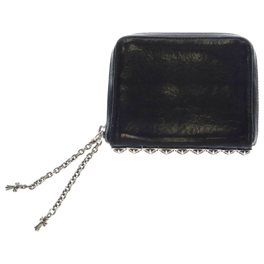 CHROME HEARTS(クロムハーツ) 3 SIDE ZIP 3サイドジップ サイドピラミッドスタッズレザーウォレット財布 ブラック/シルバー 国内インボイス付