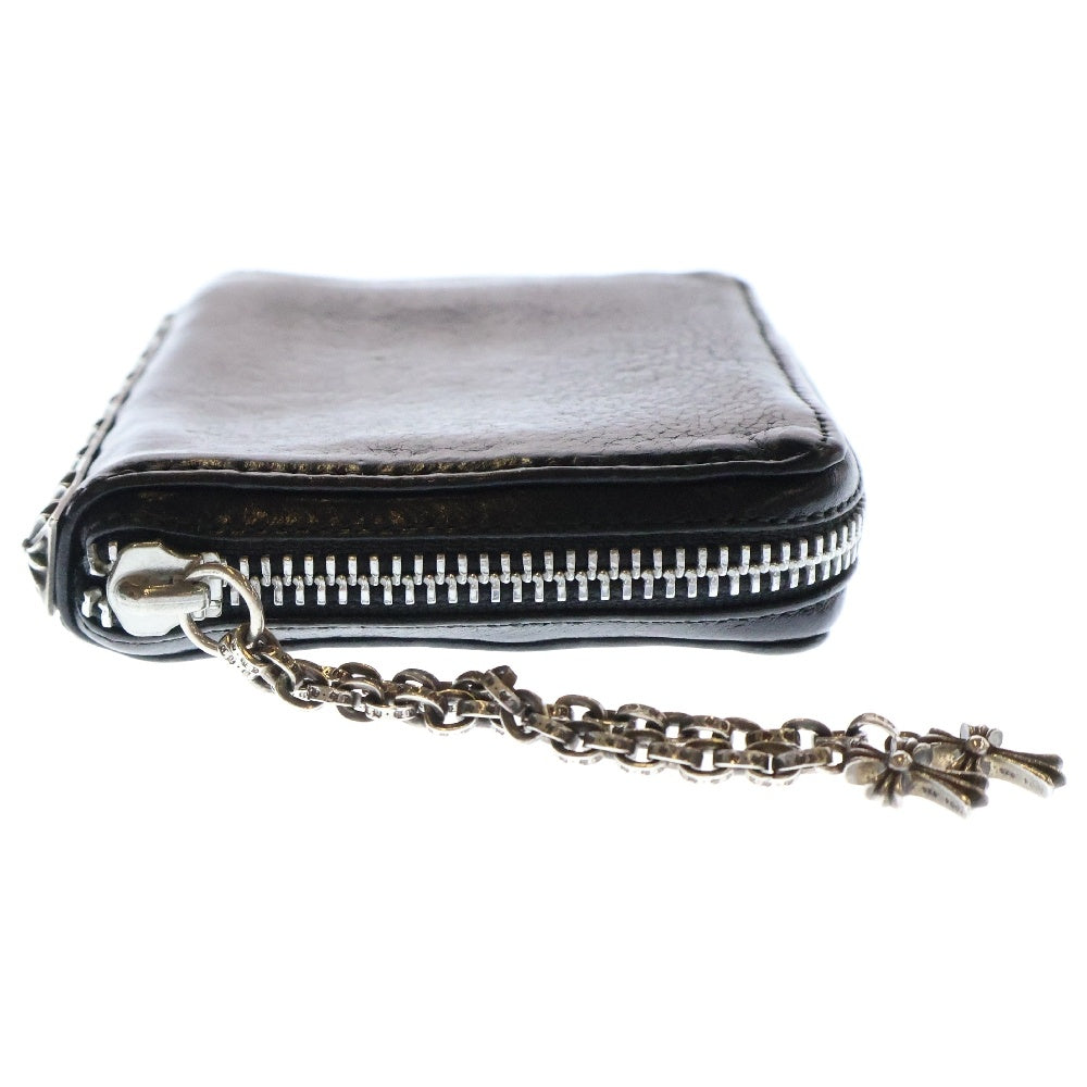 CHROME HEARTS(クロムハーツ) 3 SIDE ZIP 3サイドジップ サイドピラミッドスタッズレザーウォレット財布 ブラック/シルバー 国内インボイス付