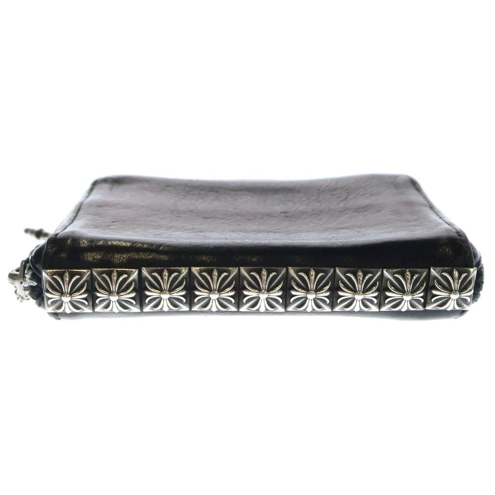 CHROME HEARTS(クロムハーツ) 3 SIDE ZIP 3サイドジップ サイドピラミッドスタッズレザーウォレット財布 ブラック/シルバー 国内インボイス付