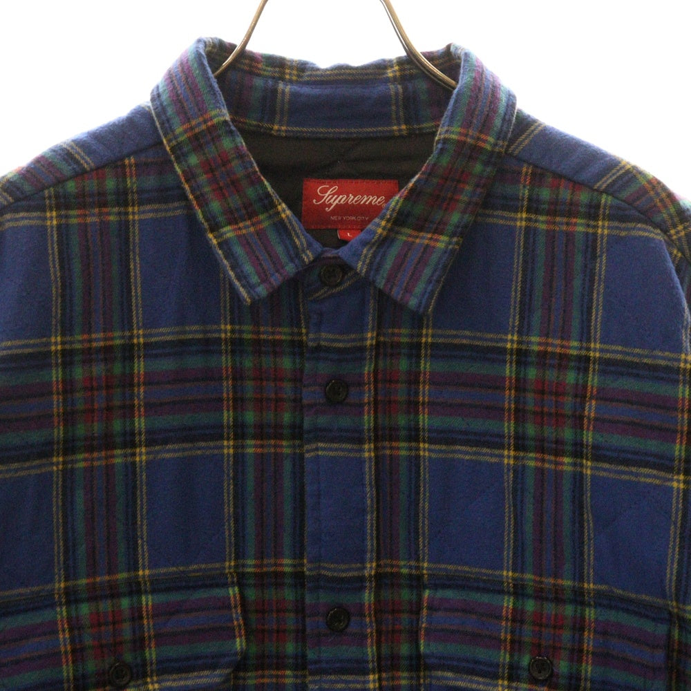 SUPREME(シュプリーム) 21AW Quilted Plaid Flannel Shirt キルテッドプレイドフランネルシャツ 中綿入りチェック長袖シャツ ブルー