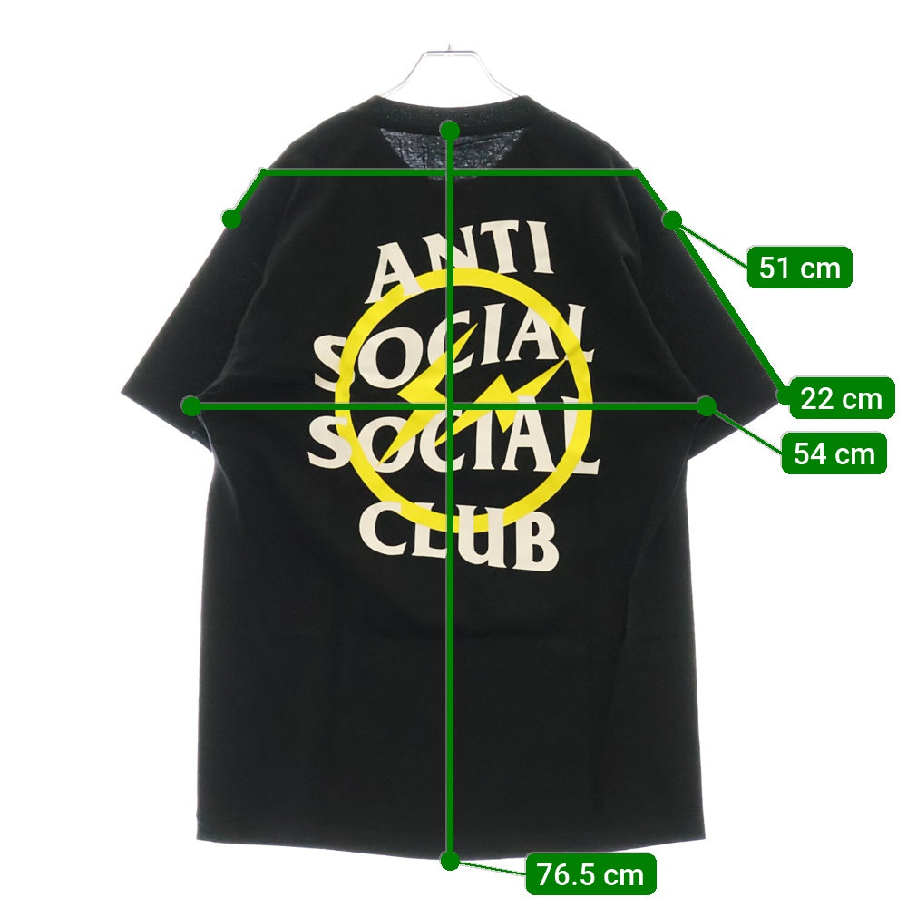 ANTI SOCIAL SOCIAL CLUB(アンチソーシャルソーシャルクラブ) ×FRAGMENT フラグメントコラボ ロゴプリント半袖Tシャツ クルーネックカットソー ブラック/イエロー