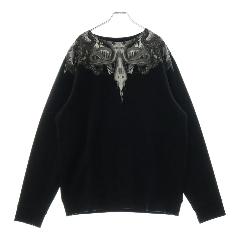 MARCELO BURLON(マルセロバーロン) ネック プリントデザイン オーバーシルエット クルーネックトレーナー 長袖 ブラック
