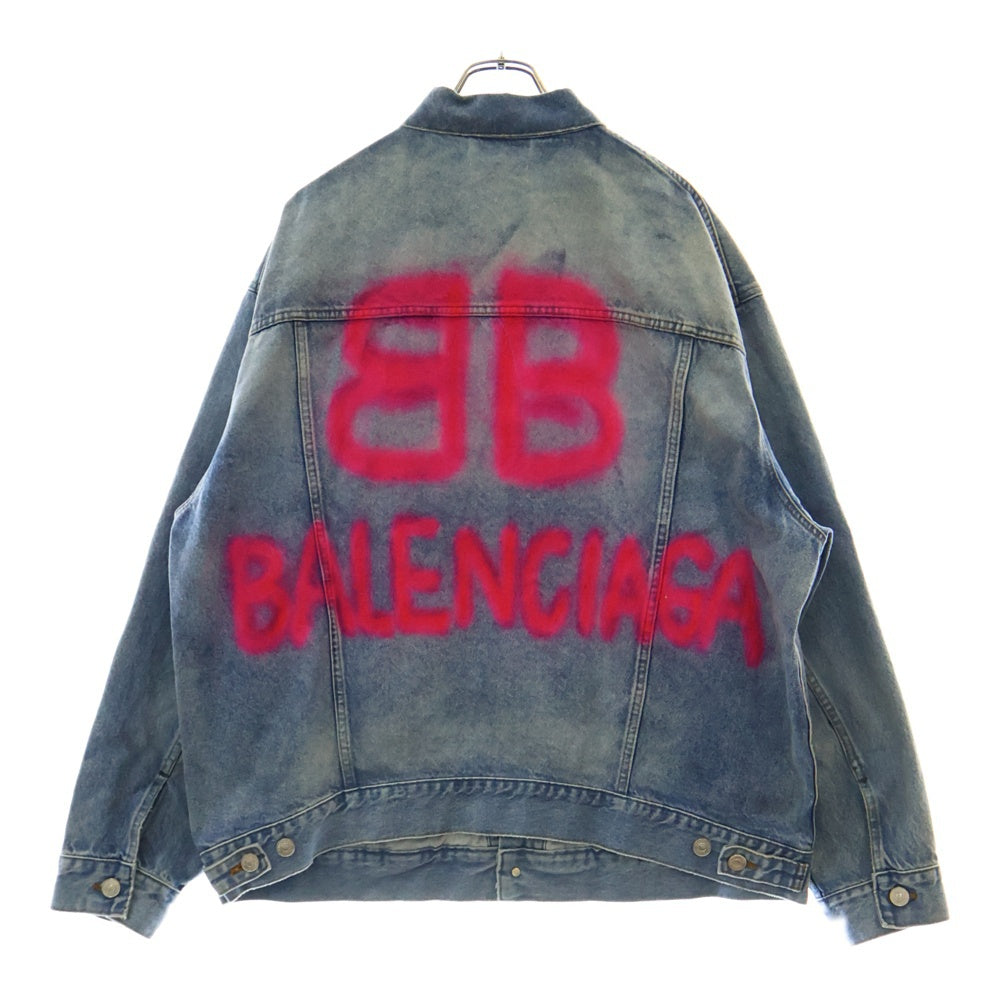 BALENCIAGA(バレンシアガ) 21AW バックBBロゴ スプレーペイント デニムジャケット インディゴ 678354 TCW03