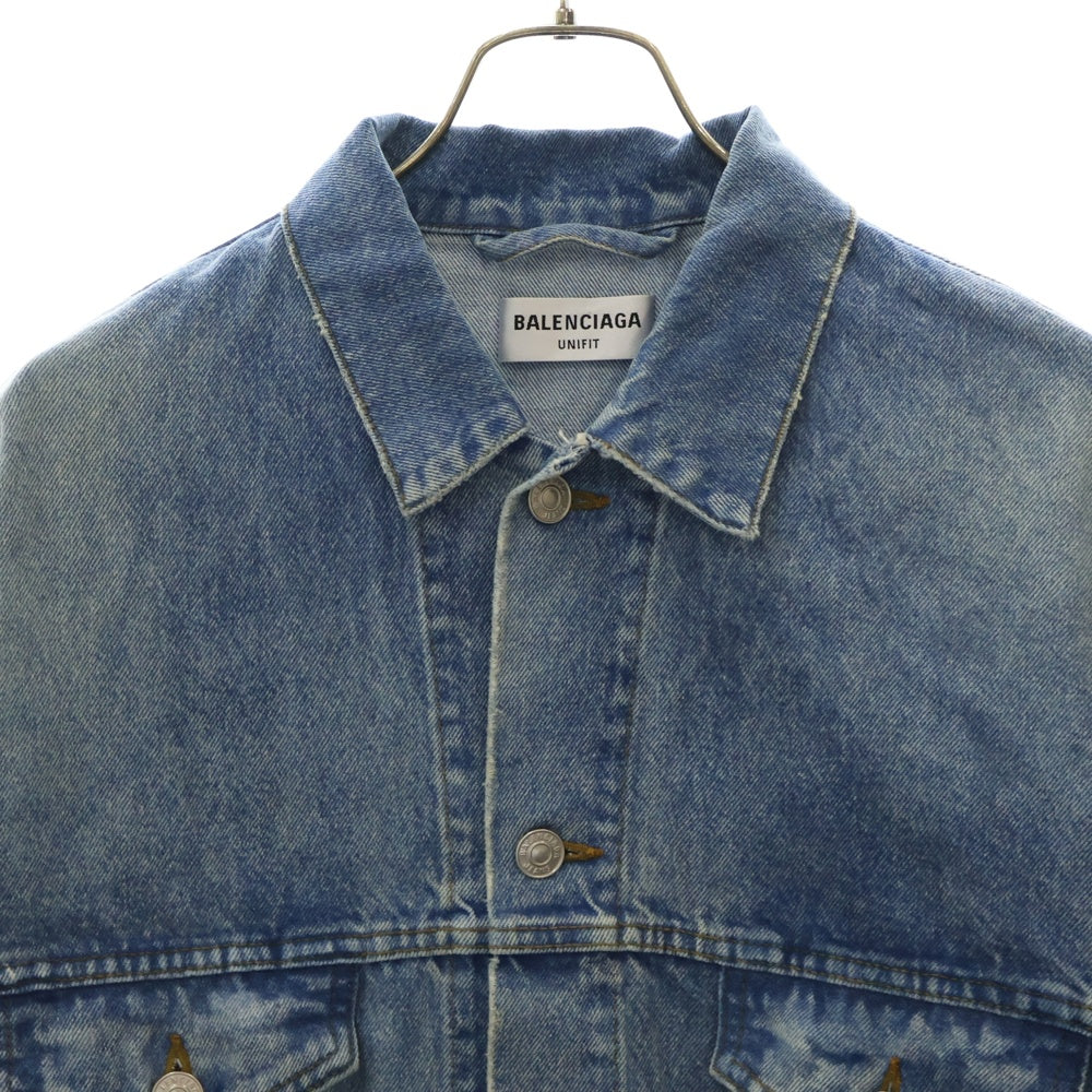 BALENCIAGA(バレンシアガ) 21AW バックBBロゴ スプレーペイント デニムジャケット インディゴ 678354 TCW03