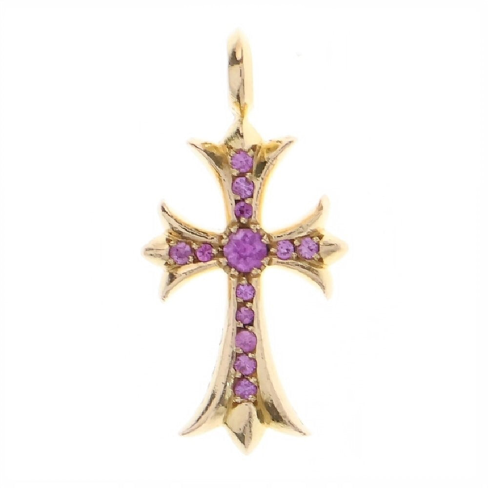 CHROME HEARTS(クロムハーツ) 22K TNY CRSF P SAP タイニーファットクロス PAVEサファイア ペンダント ゴールドネックレストップ