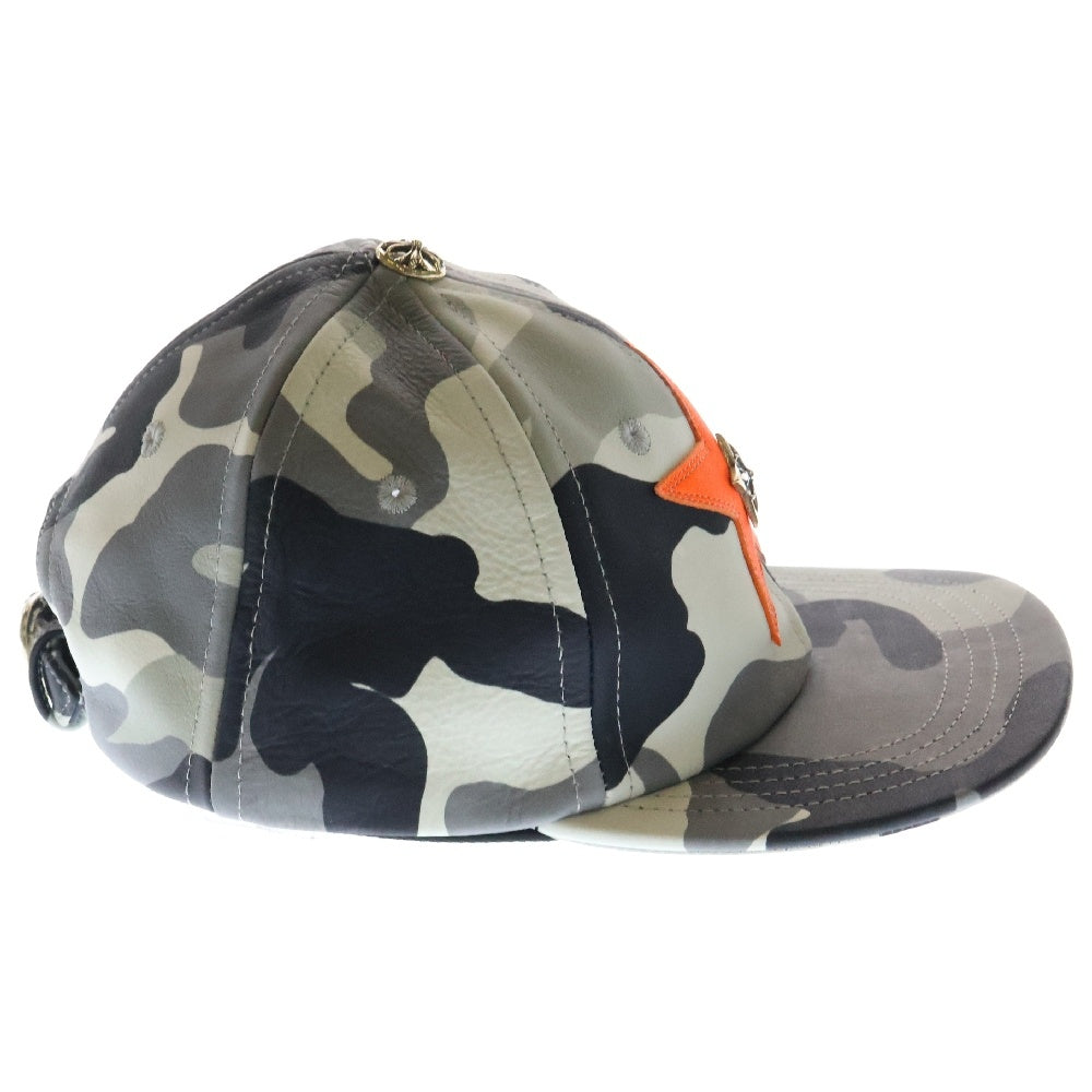 CHROME HEARTS(クロムハーツ) STR CAMO LEATHER CAP スターパッチ カモ レザーキャップ 帽子 グレー/オレンジ