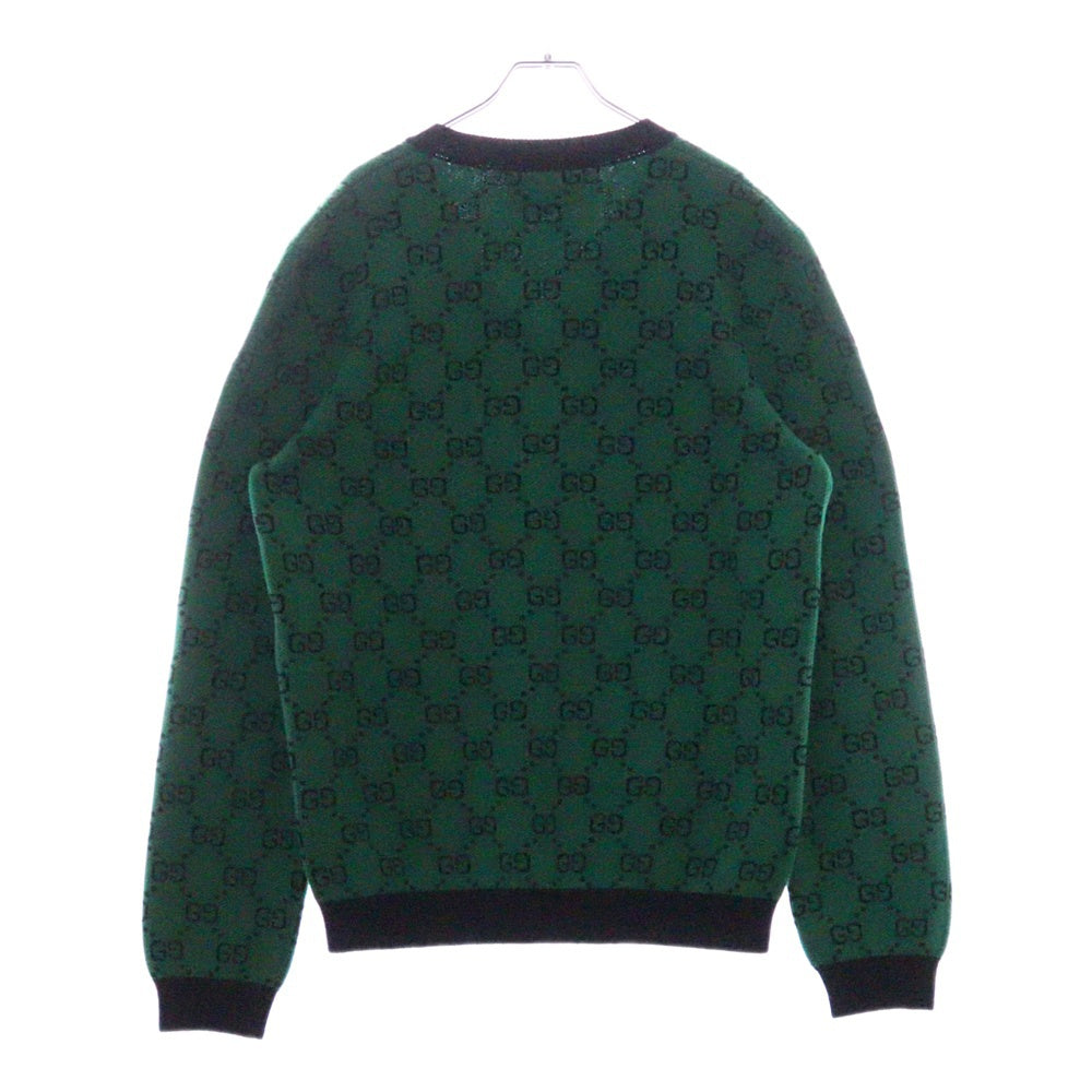 GUCCI(グッチ) Vネック GG総柄 ウール コットン デザインニット グリーン 661155 XKBXI
