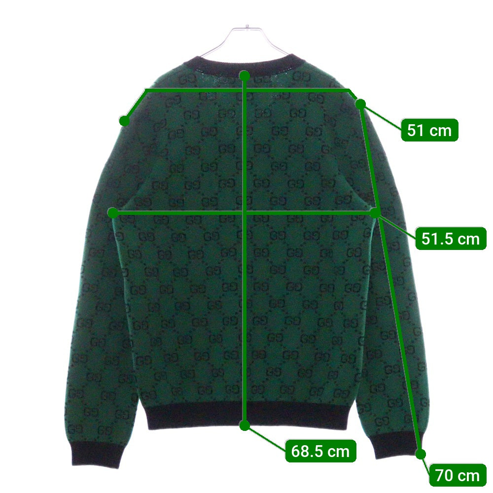 GUCCI(グッチ) Vネック GG総柄 ウール コットン デザインニット グリーン 661155 XKBXI