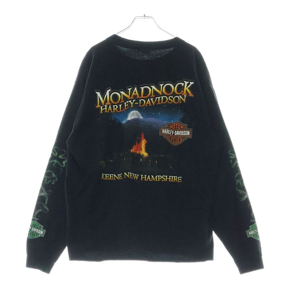 HARLEY DAVIDSON(ハーレーダビッドソン) TREASURE トレジャー 両面プリント クルーネック 長袖Tシャツ ブラック/グリーン