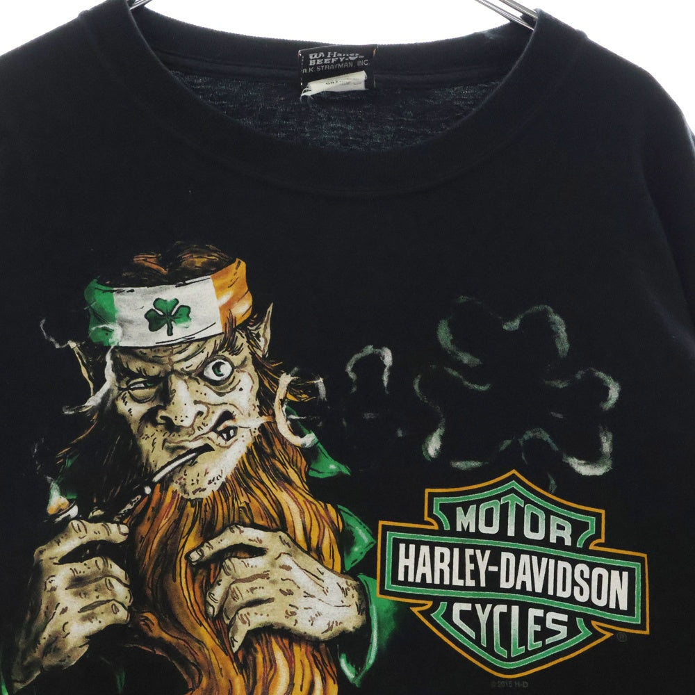 HARLEY DAVIDSON(ハーレーダビッドソン) TREASURE トレジャー 両面プリント クルーネック 長袖Tシャツ ブラック/グリーン