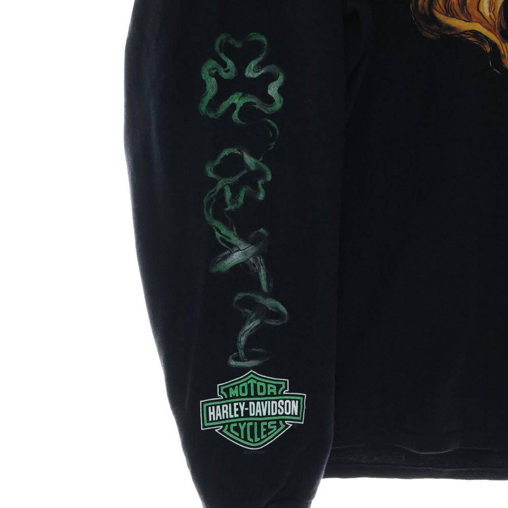 HARLEY DAVIDSON(ハーレーダビッドソン) TREASURE トレジャー 両面プリント クルーネック 長袖Tシャツ ブラック/グリーン