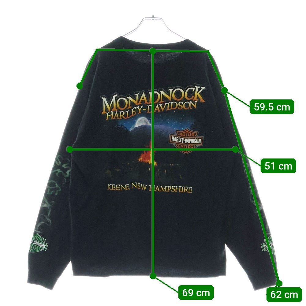 HARLEY DAVIDSON(ハーレーダビッドソン) TREASURE トレジャー 両面プリント クルーネック 長袖Tシャツ ブラック/グリーン