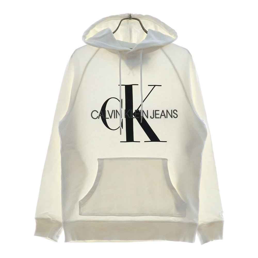 Calvin Klein Jeans(カルバンクラインジーンズ) フロントCKロゴプリント ロゴ刺繍 プルオーバーパーカー ホワイト