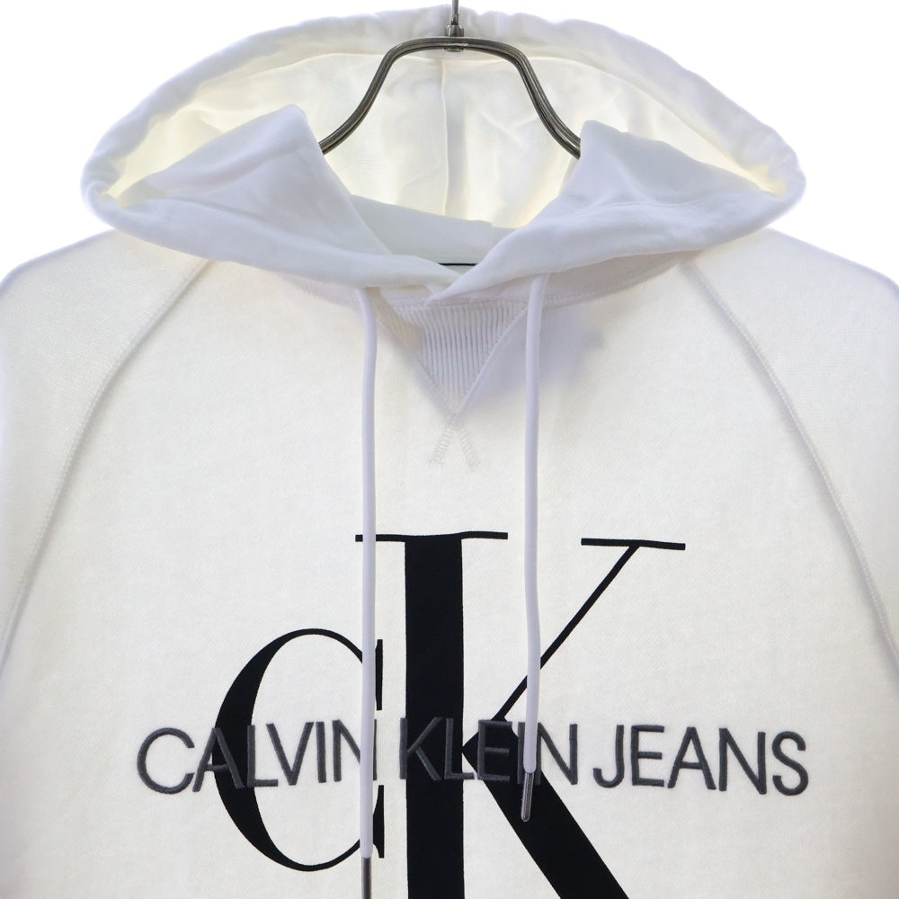 Calvin Klein Jeans(カルバンクラインジーンズ) フロントCKロゴプリント ロゴ刺繍 プルオーバーパーカー ホワイト