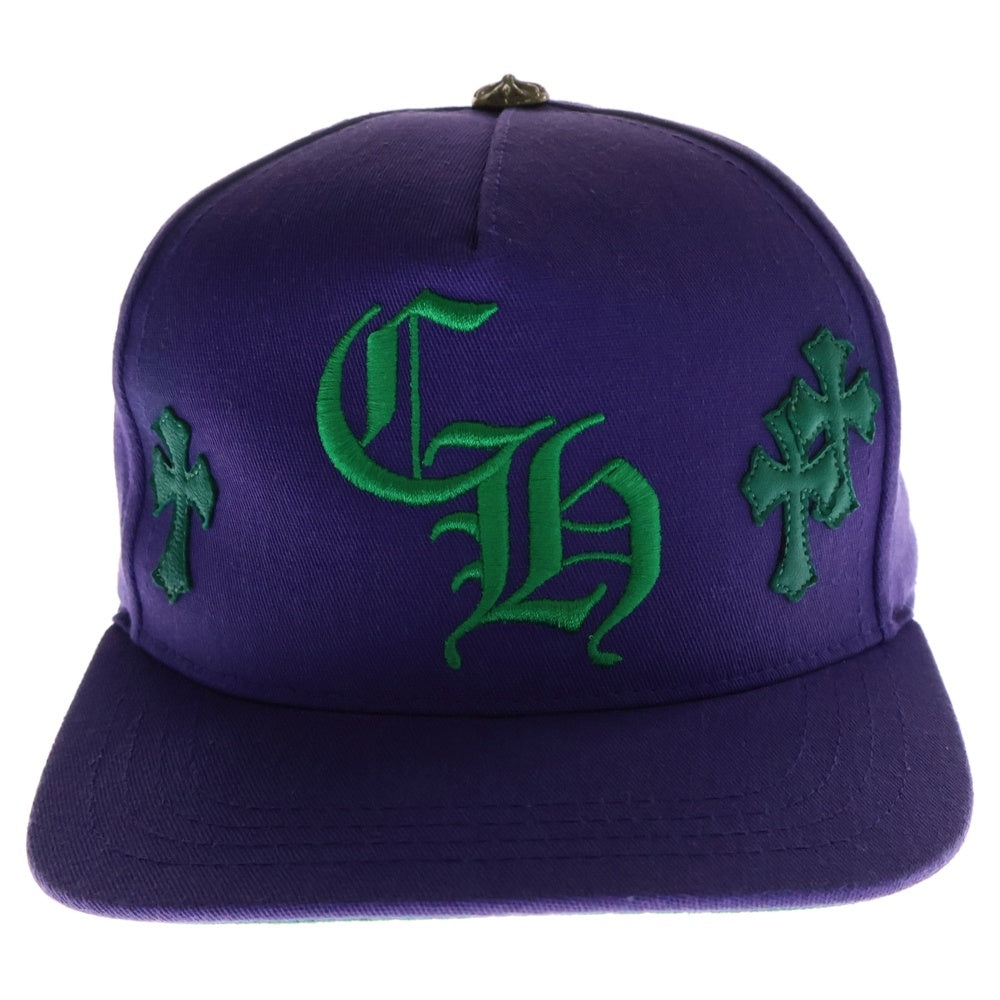 CHROME HEARTS(クロムハーツ) HAT 5 PANEL CAP BSBL SAX PRPL W/KLY GRN セメタリークロスパッチ ベースボールキャップ 帽子 パープル/グリーン