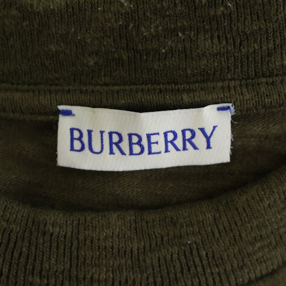 BURBERRY(バーバリー) EKD print stripe detail Cotton Sweatshirt 袖ロゴプリント クルーネック 長袖スウェット トレーナー カーキ 8091889