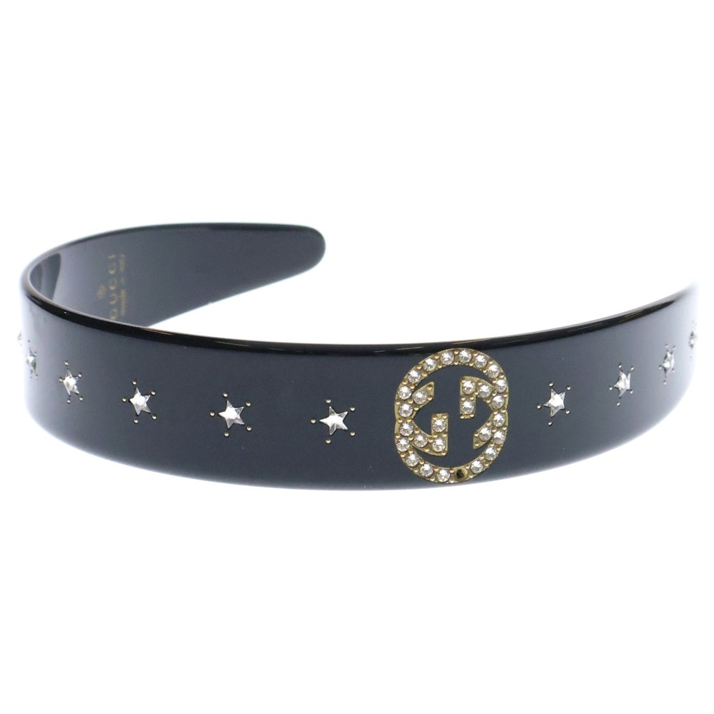 GUCCI(グッチ) Gロゴ クリスタル インターロッキング ヘアバンド ブラック レディース 628716