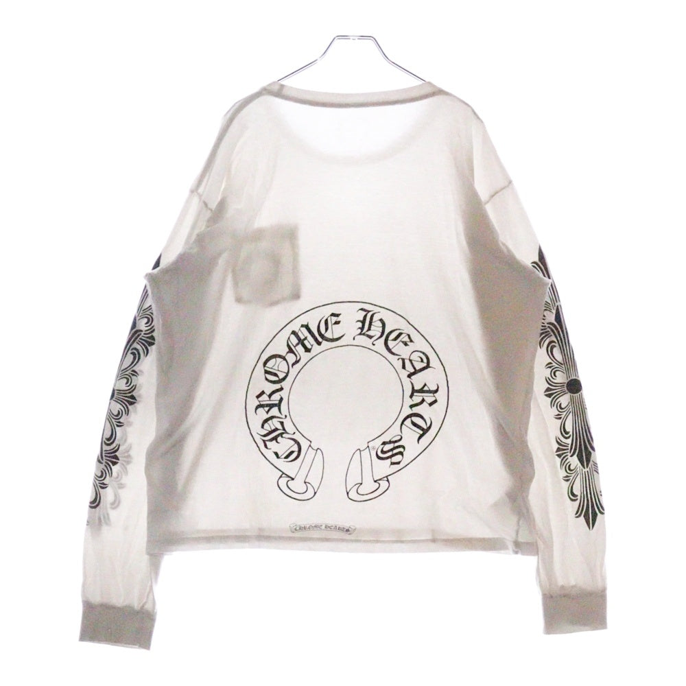 CHROME HEARTS(クロムハーツ) Back Horseshoe L/S バックホースシュー 袖フローラルプリント ロングスリーブカットソー 長袖Tシャツ ホワイト