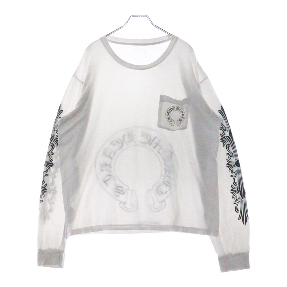 CHROME HEARTS(クロムハーツ) Back Horseshoe L/S バックホースシュー 袖フローラルプリント ロングスリーブカットソー 長袖Tシャツ ホワイト