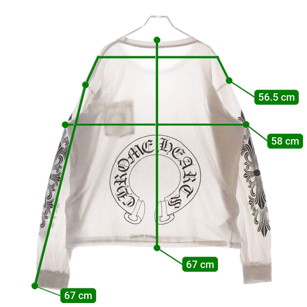 CHROME HEARTS(クロムハーツ) Back Horseshoe L/S バックホースシュー 袖フローラルプリント ロングスリーブカットソー 長袖Tシャツ ホワイト