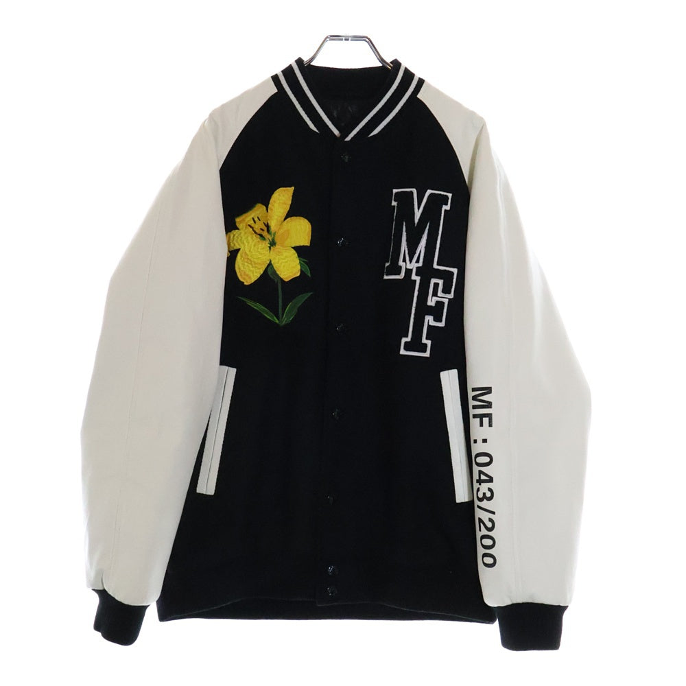 MONCLER(モンクレール) 23AW ×FRAGMENT CELSIA GIUBBOTTO フラグメント フラワー刺繍 袖レザー切り替え ダウン入りスカジャン ブラック/ホワイト I209U1A00007