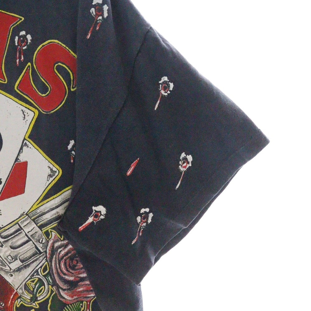 VINTAGE(ヴィンテージ) 90s Gun N' Roses ガンズ 総柄プリント クルーネック 半袖Tシャツ ブラック