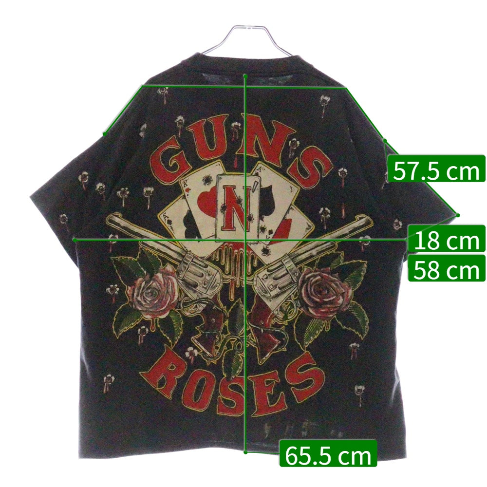 VINTAGE(ヴィンテージ) 90s Gun N' Roses ガンズ 総柄プリント クルーネック 半袖Tシャツ ブラック