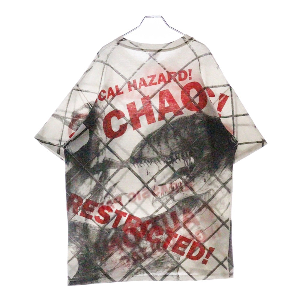 VINTAGE(ヴィンテージ) 90s Jurassic Park Danger ジュラシックパーク 総柄プリント クルーネック 半袖Tシャツ ホワイト