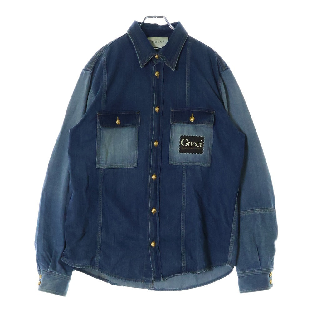 GUCCI(グッチ) PATCHWORK EFFECT DENIM SHIRT パッチワーク デニム 長袖シャツ インディゴ 623229 XDA8K