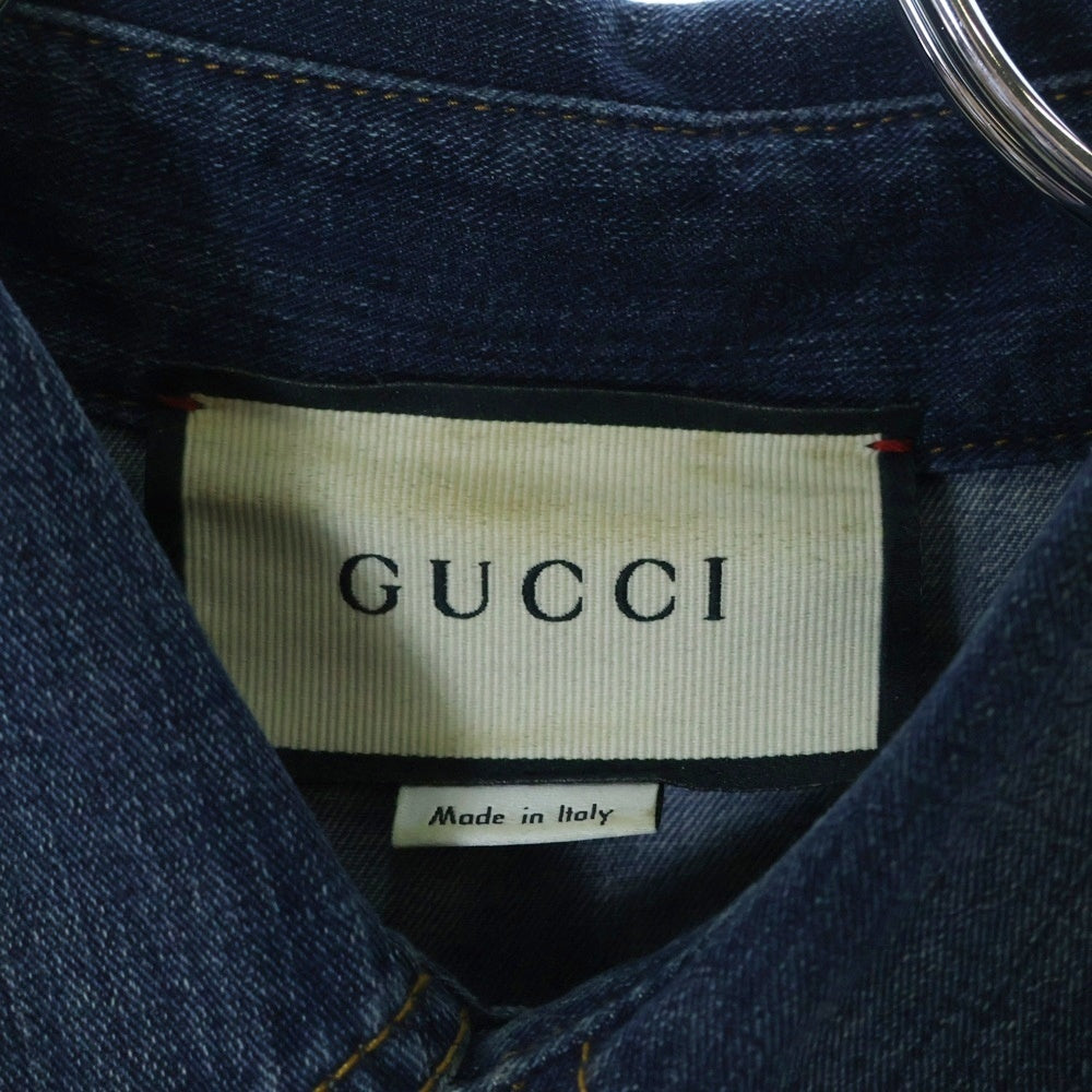 GUCCI(グッチ) PATCHWORK EFFECT DENIM SHIRT パッチワーク デニム 長袖シャツ インディゴ 623229 XDA8K
