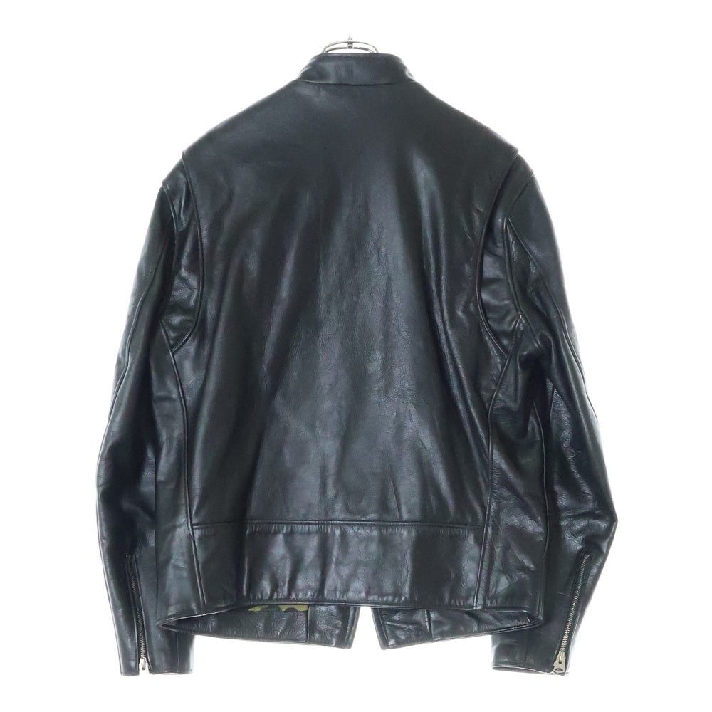 A BATHING APE(アベイシングエイプ) ×Schott ショット 裏地カモフラ レザーシングルライダースジャケット ブラック