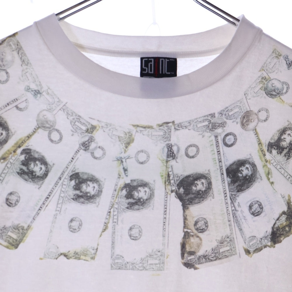 SAINT MICHAEL(セントマイケル) 24SS SS TEE MONEY ヴィンテージ加工 マネー プリント半袖Tシャツ クルーネックカットソー ホワイト SM-YS8-0000-010