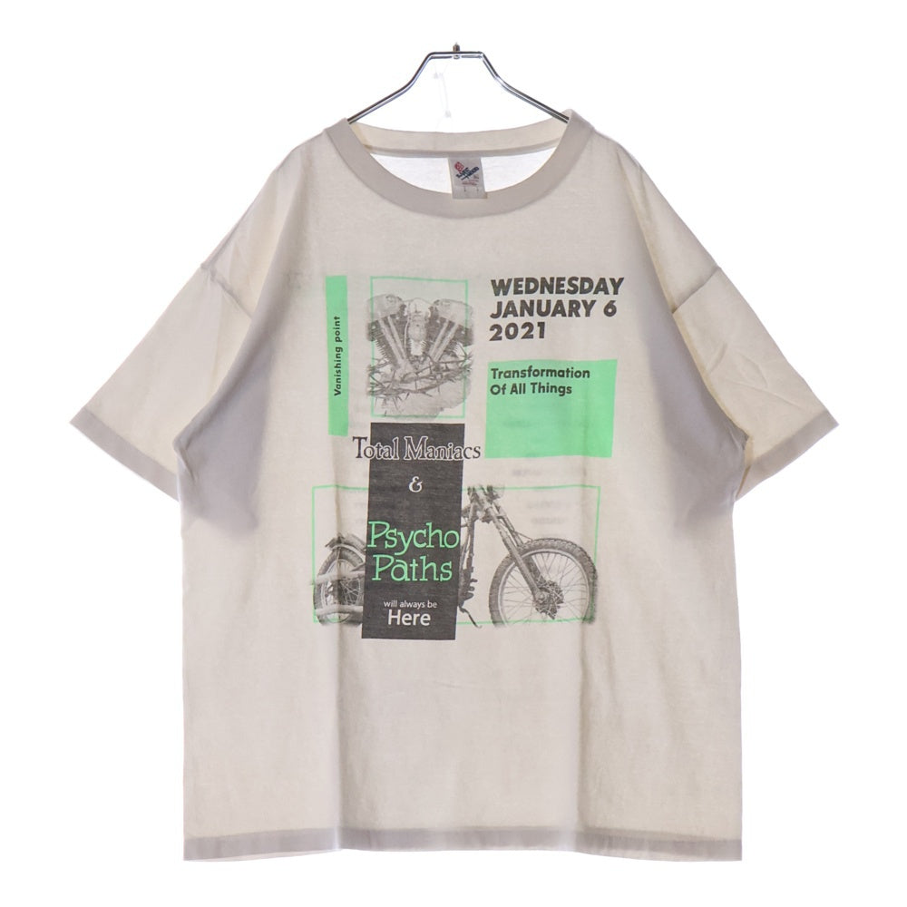 SAINT MICHAEL(セントマイケル) 23SS ×NEIGHBORHOOD ネイバーフッド ヴィンテージ加工 グラフィックプリント半袖Tシャツ クルーネックカットソー ホワイト SM-S23-0000-118