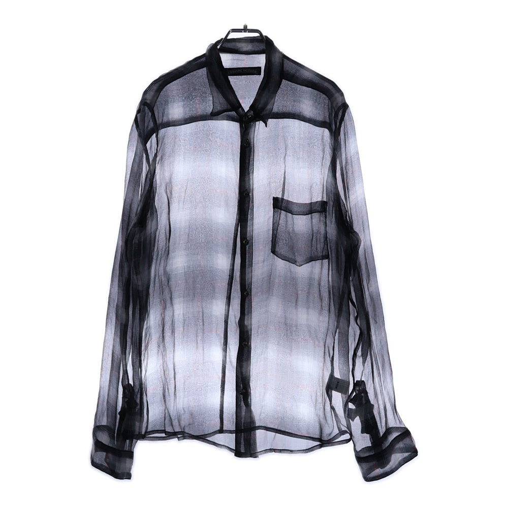 CHROME HEARTS(クロムハーツ) LS SILK V1J RED PLD BSフレアシルバーボタン 袖クロスパッチ シースルー長袖シャツ ブラック