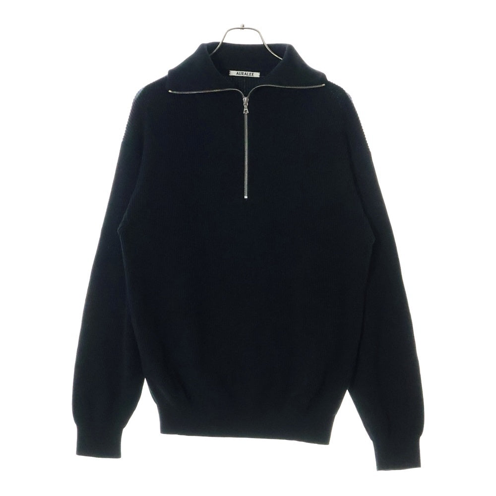 AURALEE(オーラリー) 20SS SUPER HARD TWIST RIB KNIT HALF ZIP P/O スーパーハードツイストリブニットハーフジッププルオーバー ブラック A20SP01TR