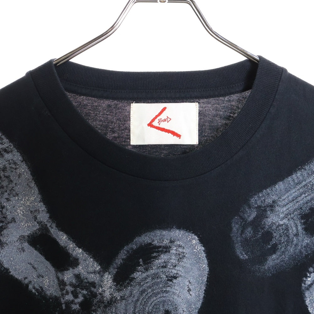 NO BRAND(ノーブランド) BOND VAULT ボンドボルト オールオーバープリント 半袖Tシャツ クルーネックカットソー ブラック