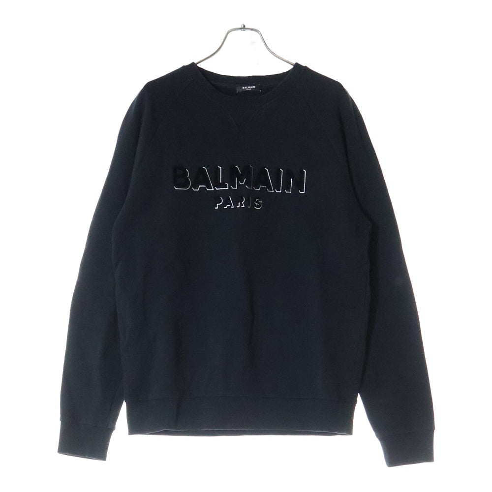 BALMAIN(バルマン) フロッキープリント クルーネックスウェット ブラック JQ0058899