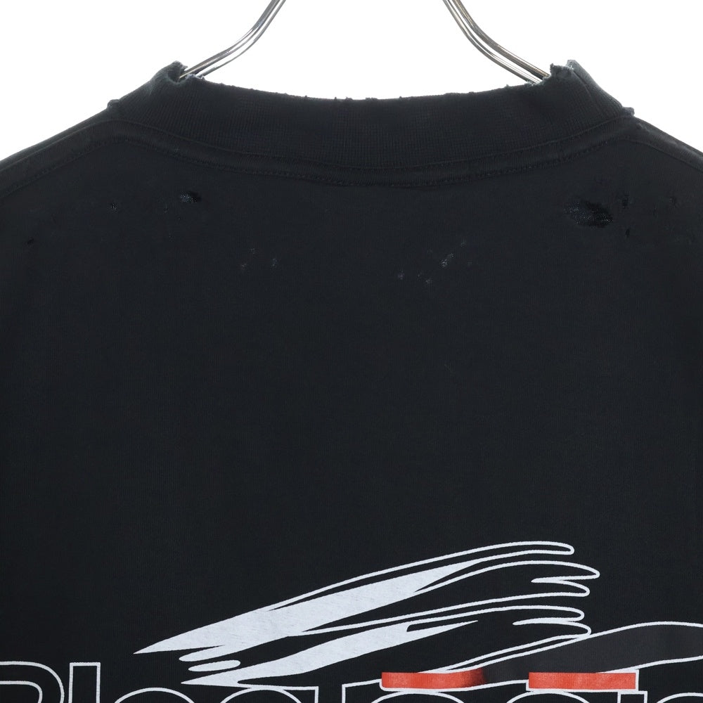 BALENCIAGA(バレンシアガ) ダメージ加工 ロゴプリント半袖Tシャツ クルーネックカットソー ブラック 787358 TQVG1