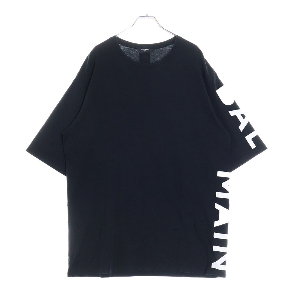 BALMAIN(バルマン) サイドロゴプリント半袖Tシャツ クルーネックカットソー ブラック EH0158815